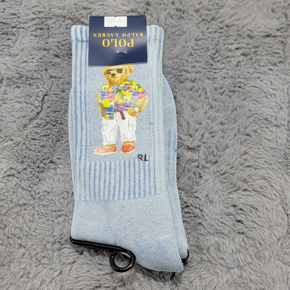 Polo Ralph Lauren Socks Mens 10-13 Blue Tropical Polo Bear Printed Crew Mid Calf